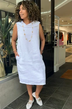 New Linen Cowl Neck Dress - White - SS31 Dresses