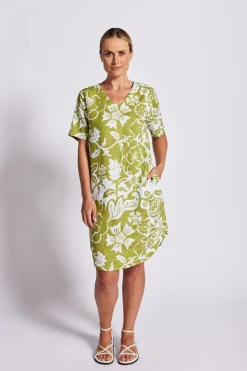 Hot Linen Soft V Neck Dress - Vine - SS25 Dresses