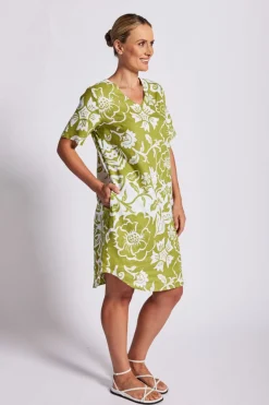 Hot Linen Soft V Neck Dress - Vine - SS25 Dresses