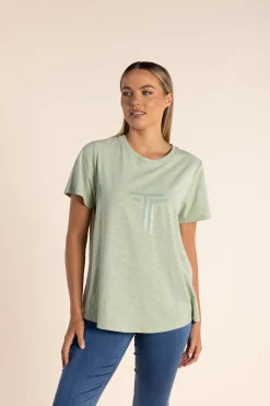New Logo Sequin Crew Tee - Avocado - TT53 Shirts & Tops
