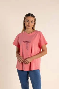 Hot Logo Sequin Crew Tee - Coral - TT53 Shirts & Tops