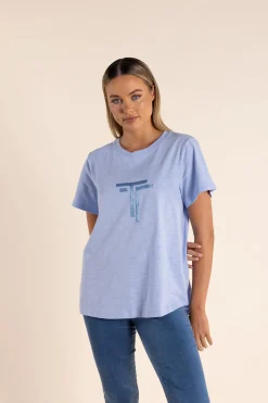 Outlet Logo Sequin Crew Tee - Sky - TT53 Shirts & Tops