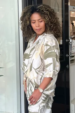 Sale Lucy Print Top - Khaki/Gold - CG48 Shirts & Tops