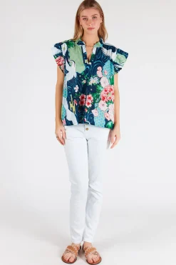 Clearance Mitzuki Ruffle Top - Navy - LL41 Shirts & Tops