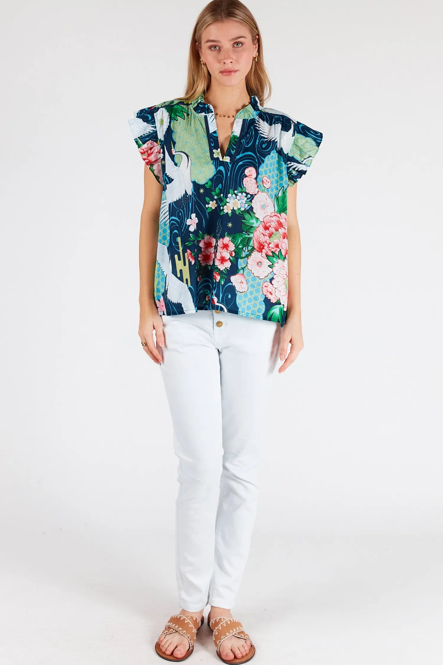 Clearance Mitzuki Ruffle Top - Navy - LL41 Shirts & Tops