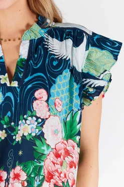 Clearance Mitzuki Ruffle Top - Navy - LL41 Shirts & Tops