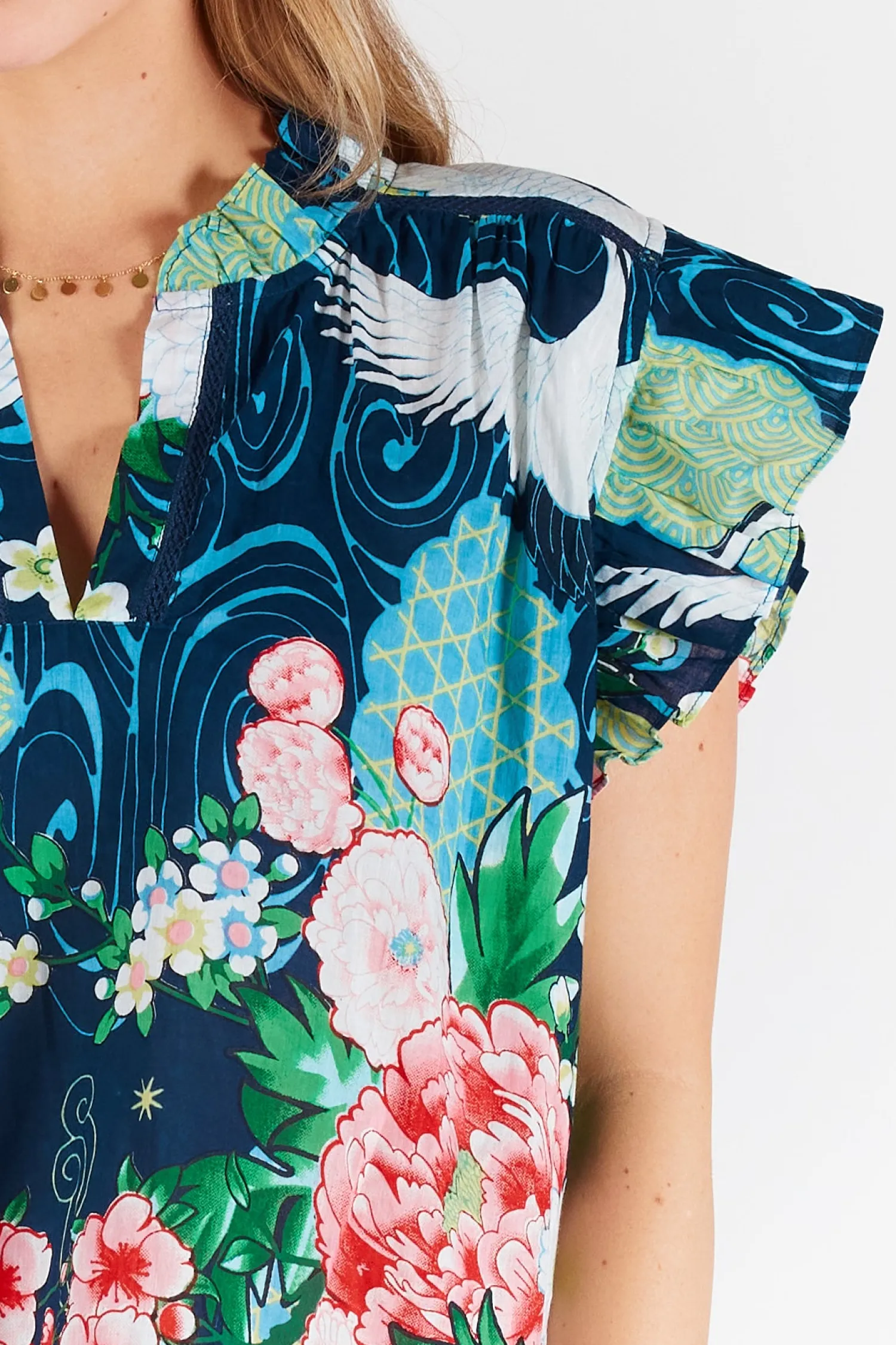 Clearance Mitzuki Ruffle Top - Navy - LL41 Shirts & Tops