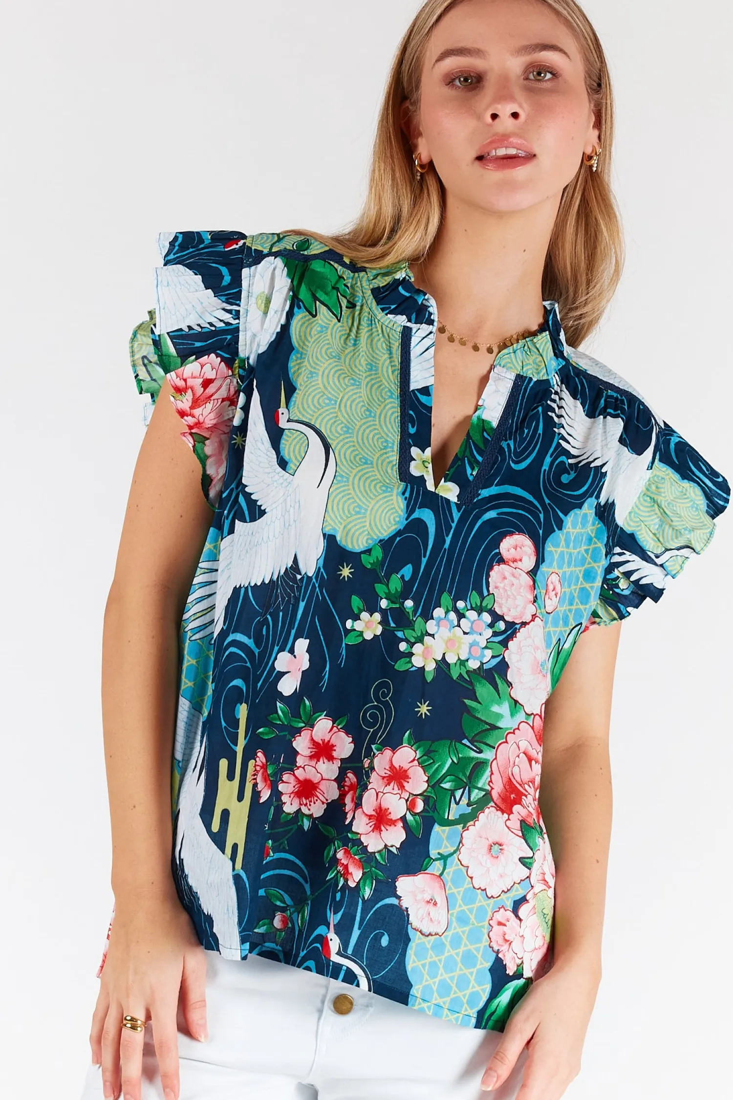 Clearance Mitzuki Ruffle Top - Navy - LL41 Shirts & Tops