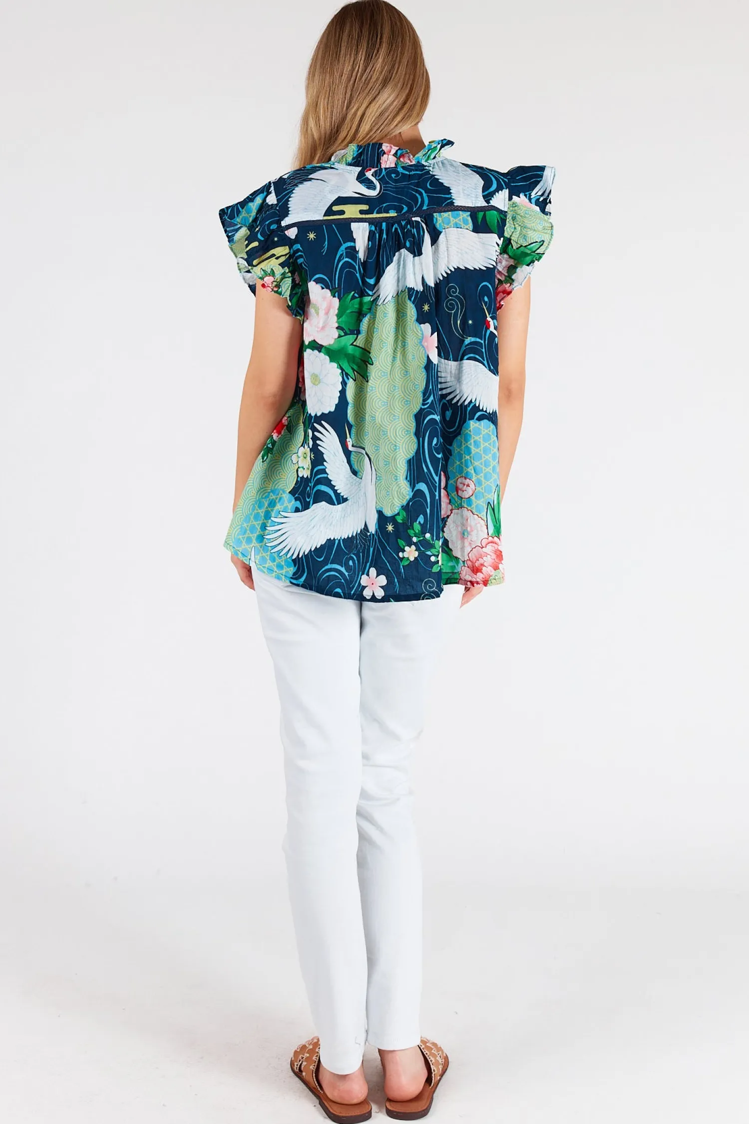 Clearance Mitzuki Ruffle Top - Navy - LL41 Shirts & Tops