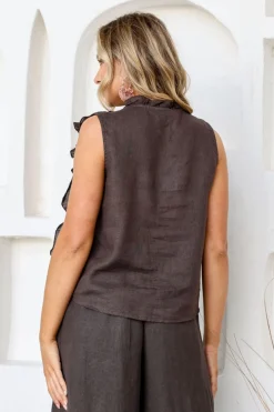 Hot Parigi Linen Top - Chocolate - FA31 Linen Lovers|Shirts & Tops