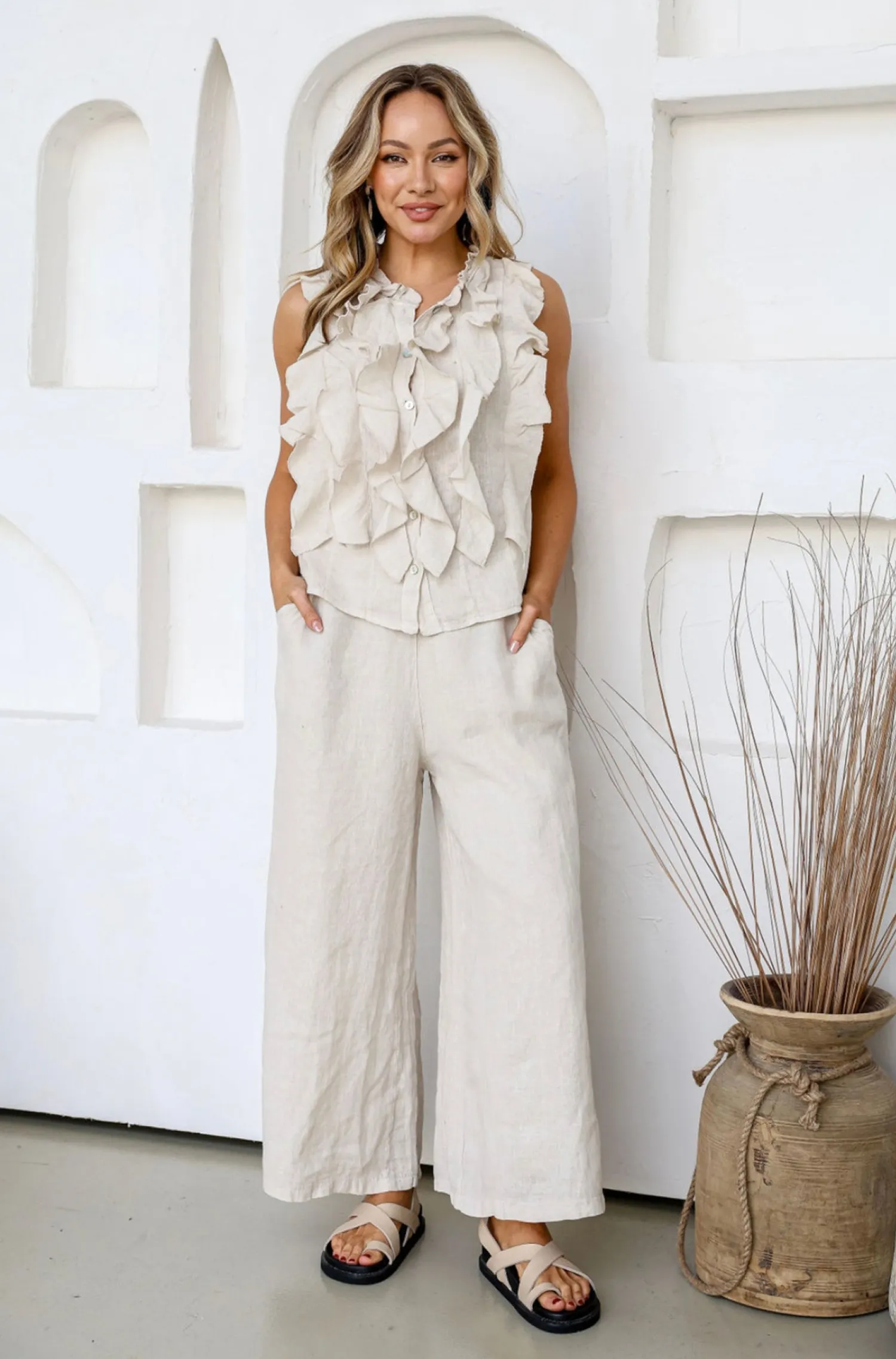 Best Parigi Linen Top - Sand - FA31 Linen Lovers|Shirts & Tops