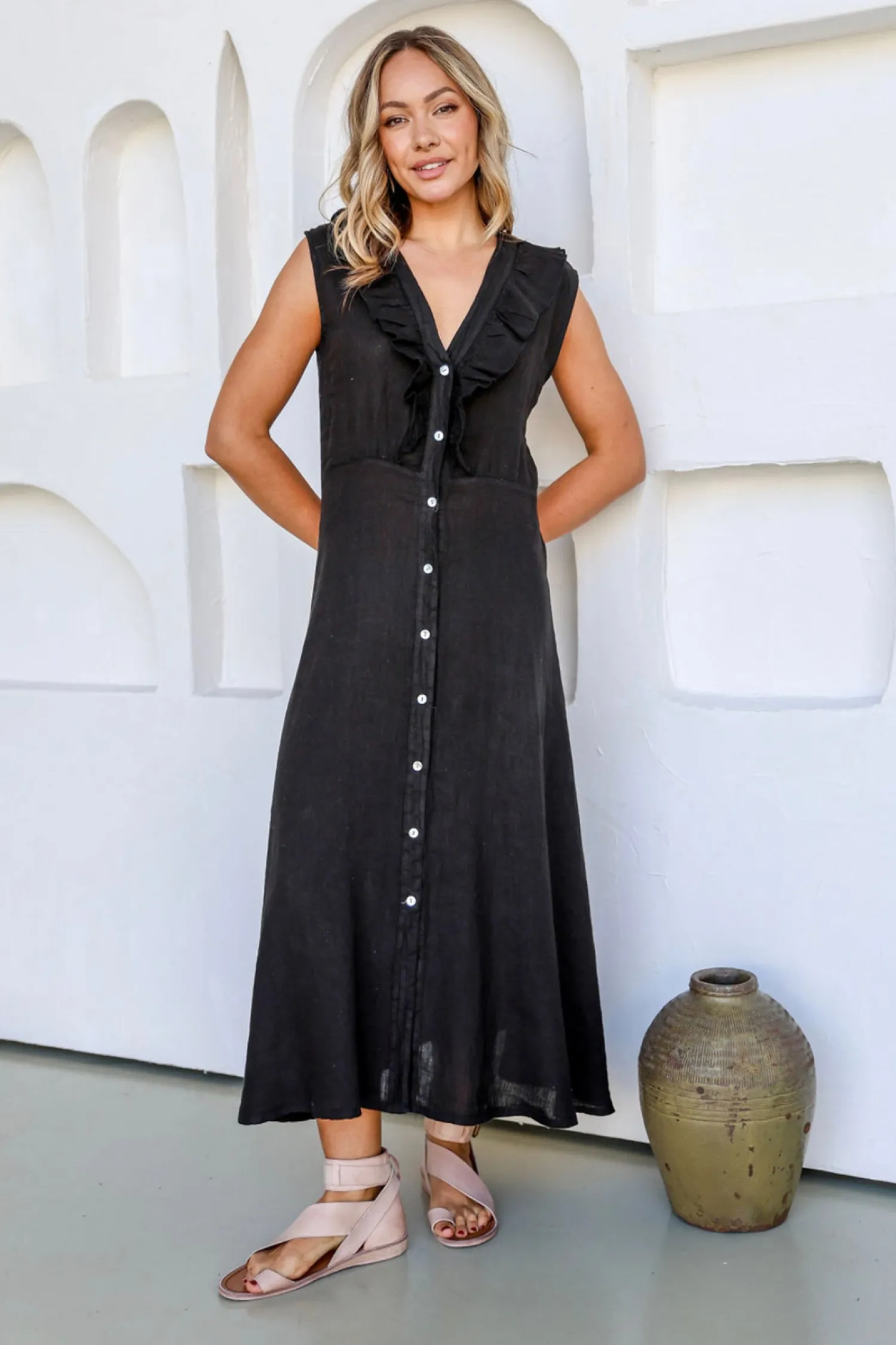 Sale Pranzo Dress - Black - FA32 Dresses|Linen Lovers