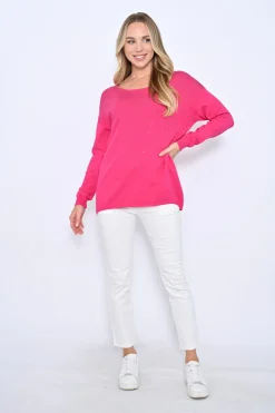 Clearance Presley Beaded Knit - Hot Pink- CC6 Jumpers & Knitwear