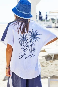 Resort Beach Shirt - White / Navy - HC2 Shirts & Tops