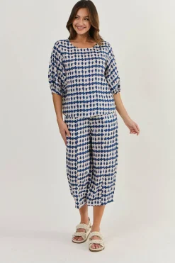 New Round Neck Linen Top - Delta Blot - OJ28 Shirts & Tops