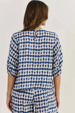 New Round Neck Linen Top - Delta Blot - OJ28 Shirts & Tops