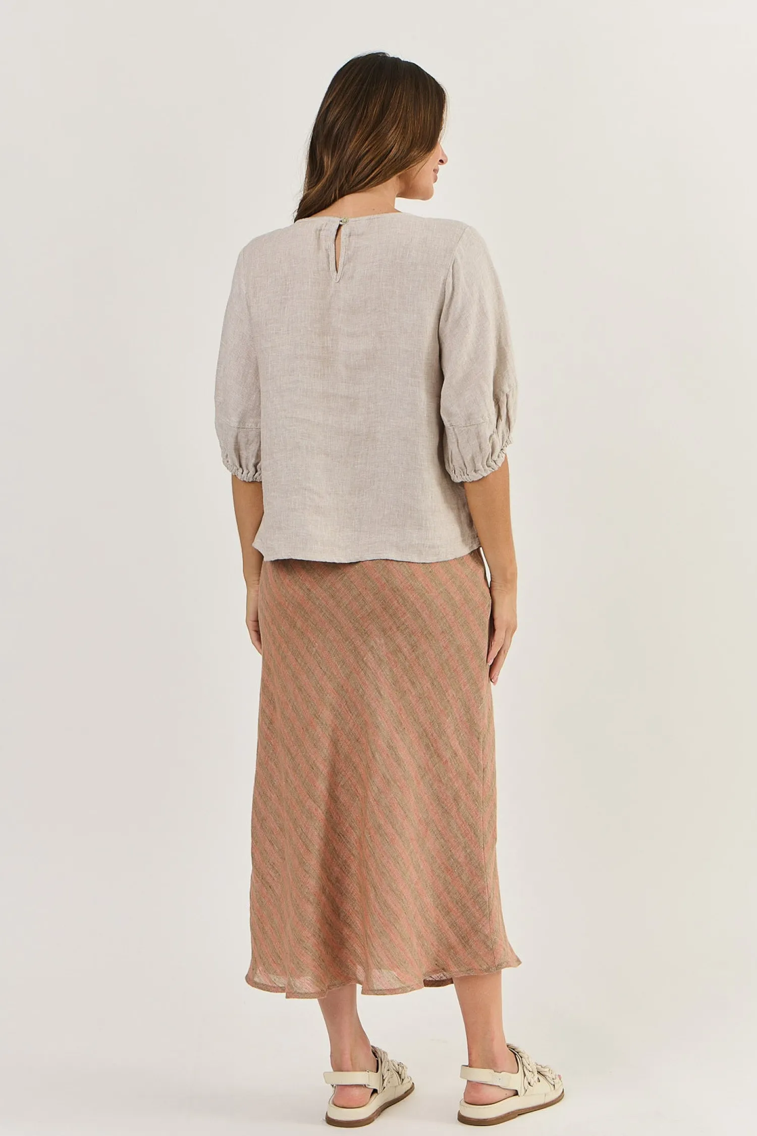 Sale Round Neck Linen Top - Dune - OJ28 Shirts & Tops