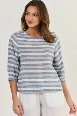 Clearance Round Neck Linen Top - Slipstream - OJ13 Shirts & Tops