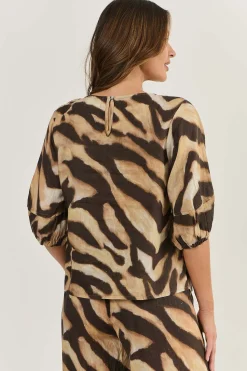 Online Round Neck Linen Top - Wildcat - OJ28 Shirts & Tops