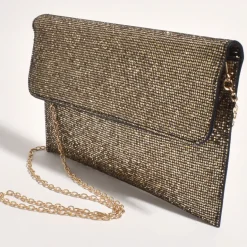 Discount Ruby Rhinestone Fold Over Clutch - Gold - AD11 Handbags