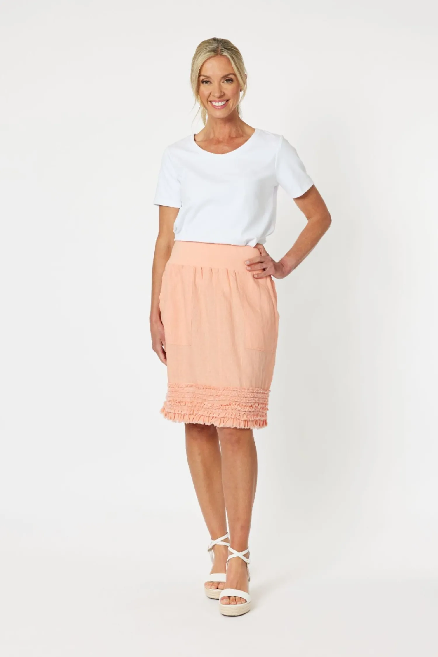 Ruffle Linen Skirt - Mandarine - GS22 Linen Lovers|Skirts