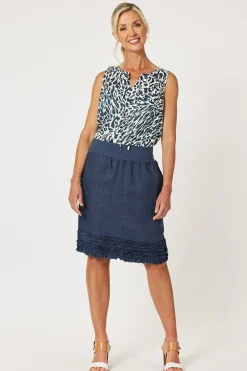 Best Ruffle Linen Skirt - Navy - GS22 Linen Lovers|Skirts