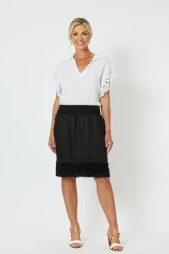 Hot Ruffled Linen Skirt - Black - GS22 Skirts