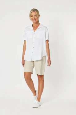 Outlet Safari Linen Shirt - White - GS16 Shirts & Tops