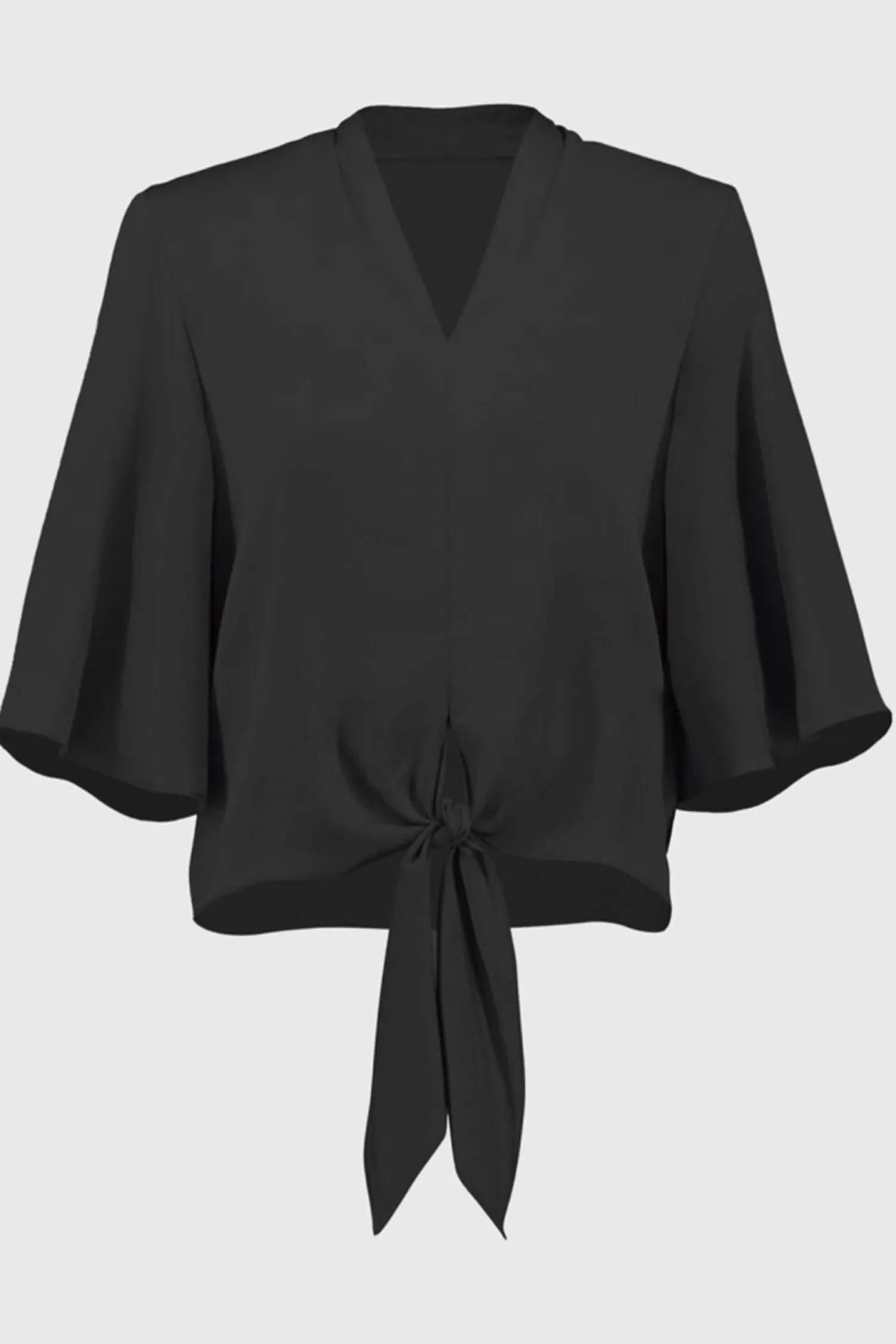 Sale Satin V-Neck Top with Front Tie - Black - JR4 Shirts & Tops