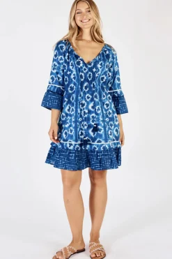 Hot Shibori Shirred Dress - Indigo - LL40 Dresses