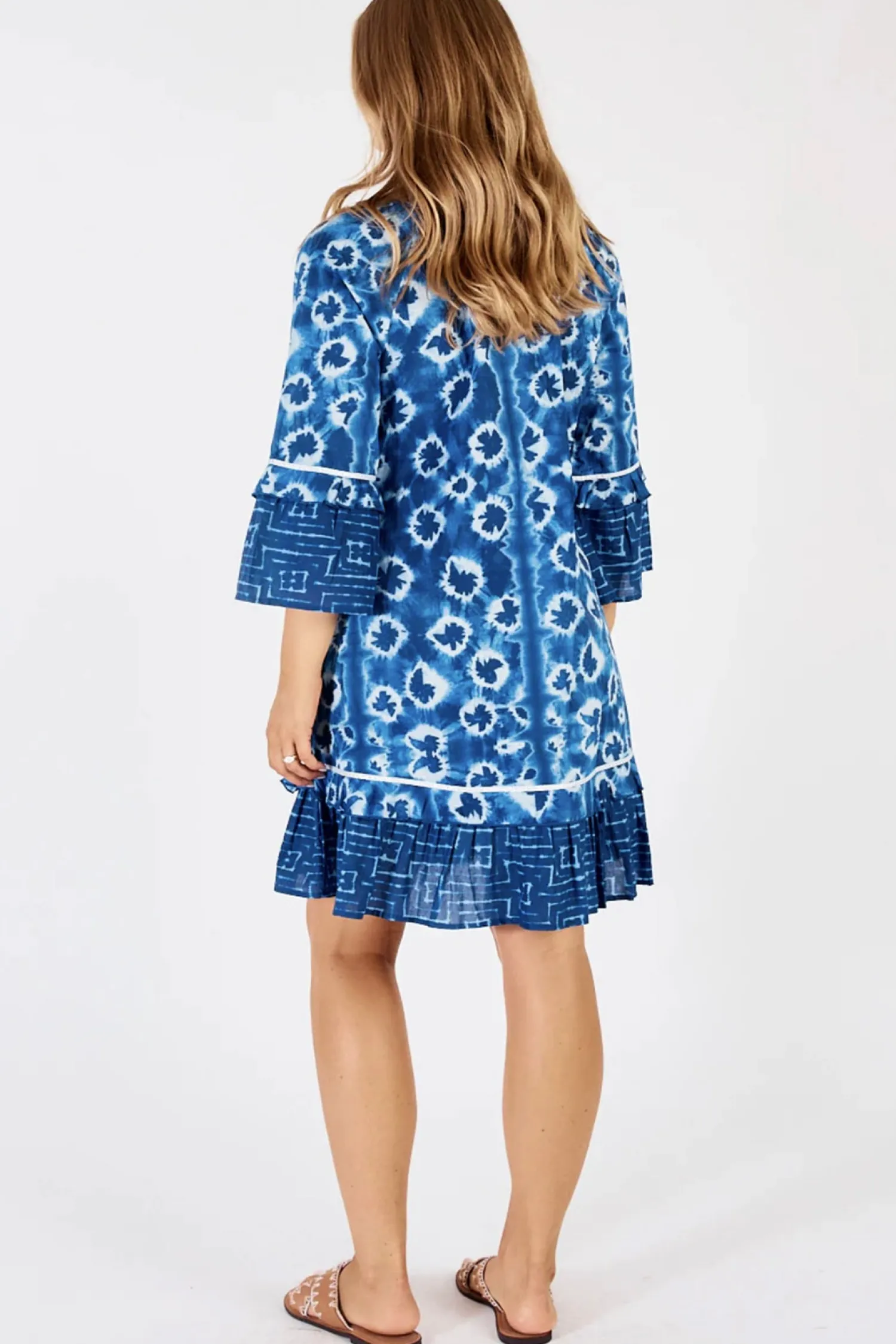 Hot Shibori Shirred Dress - Indigo - LL40 Dresses