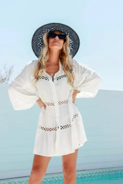 Outlet Shirt Lace Dress - White - FR6 Dresses