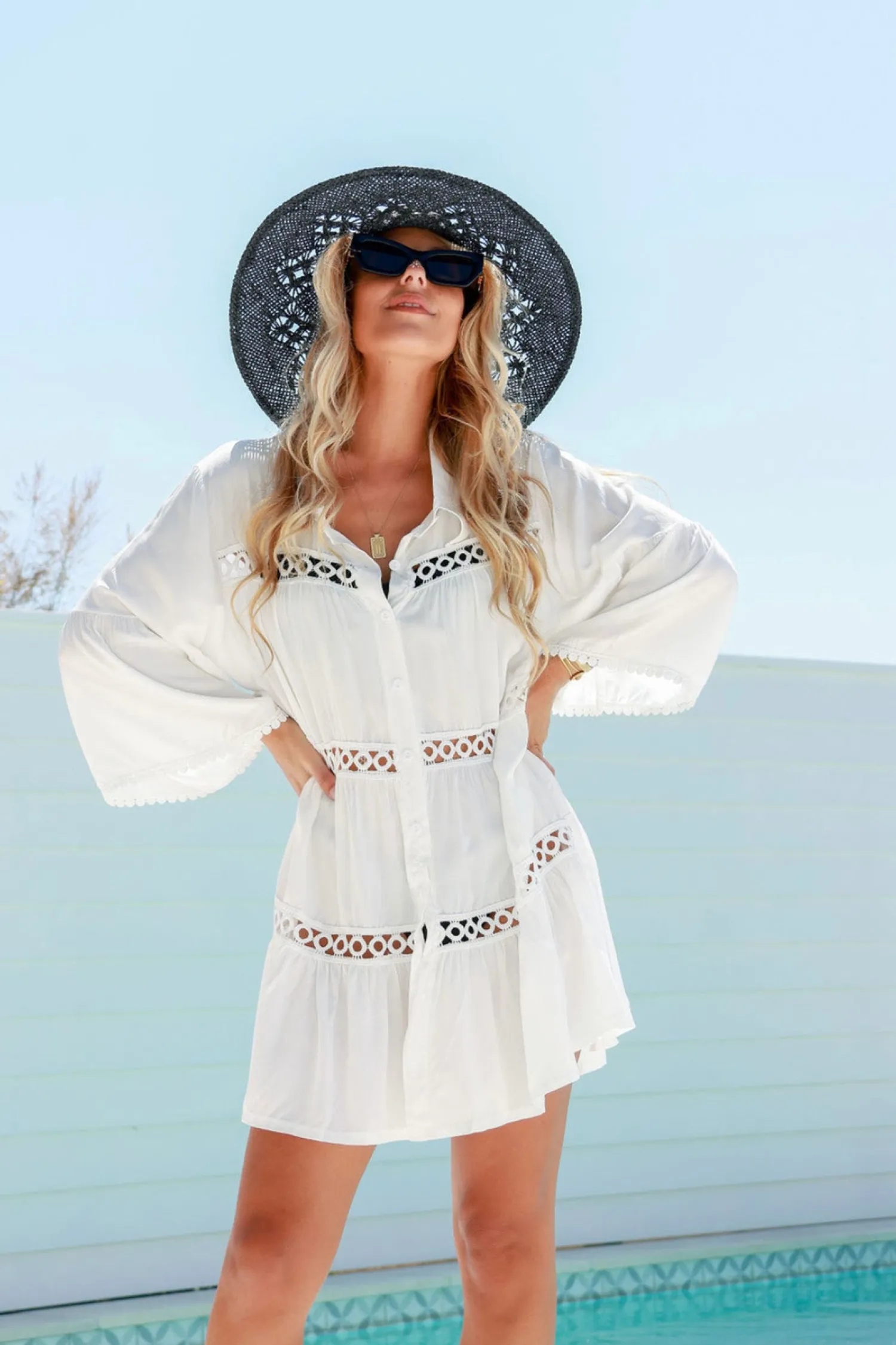 Outlet Shirt Lace Dress - White - FR6 Dresses