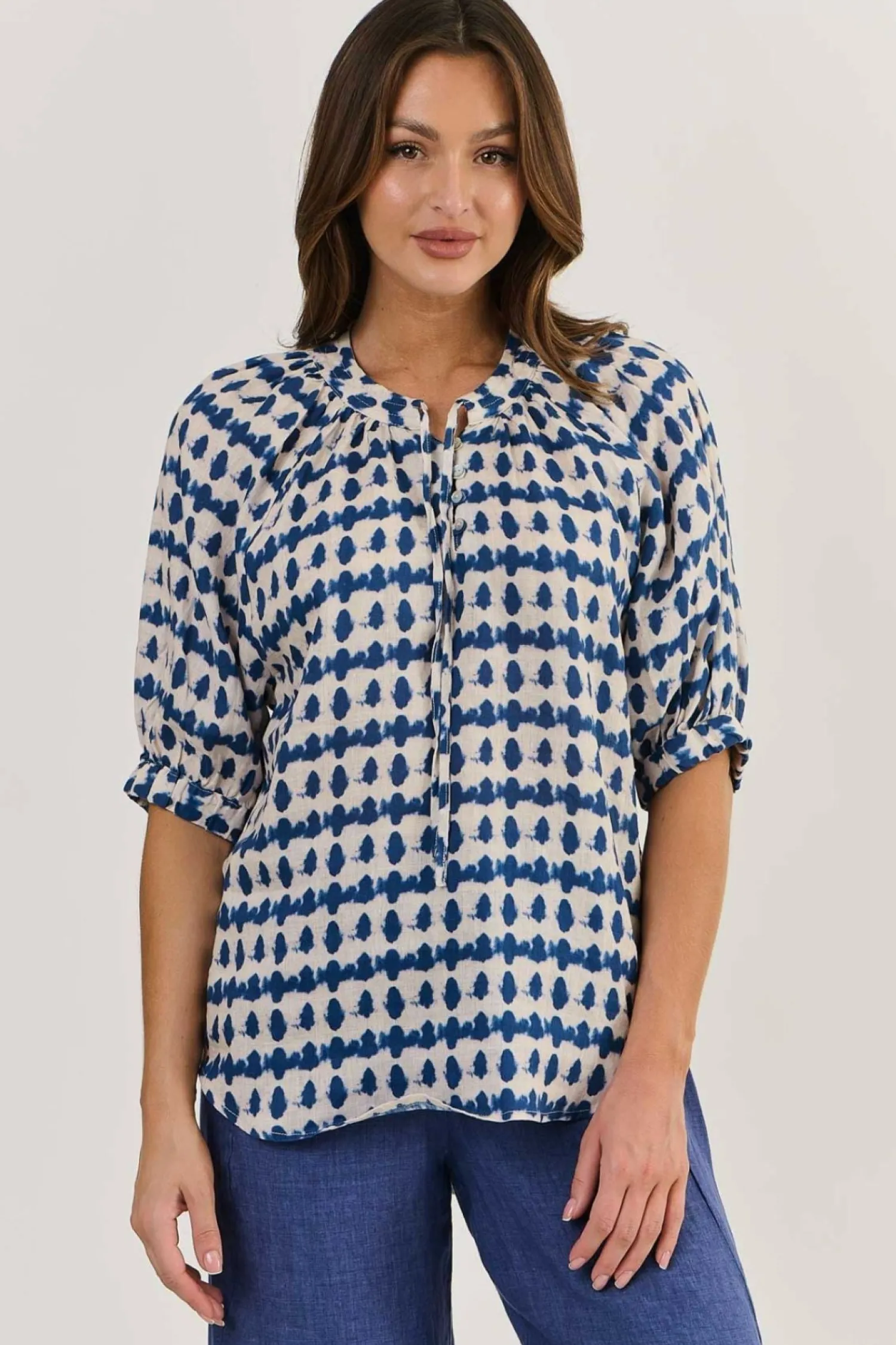 New Siena Linen Top - Delta Blot - OJ47 Shirts & Tops
