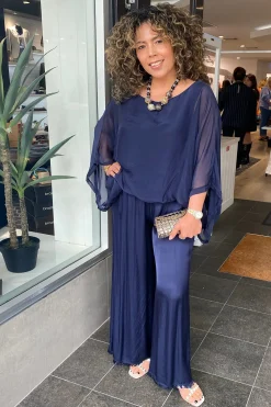 Outlet Silk Viscose Top - Navy - CG6 Shirts & Tops