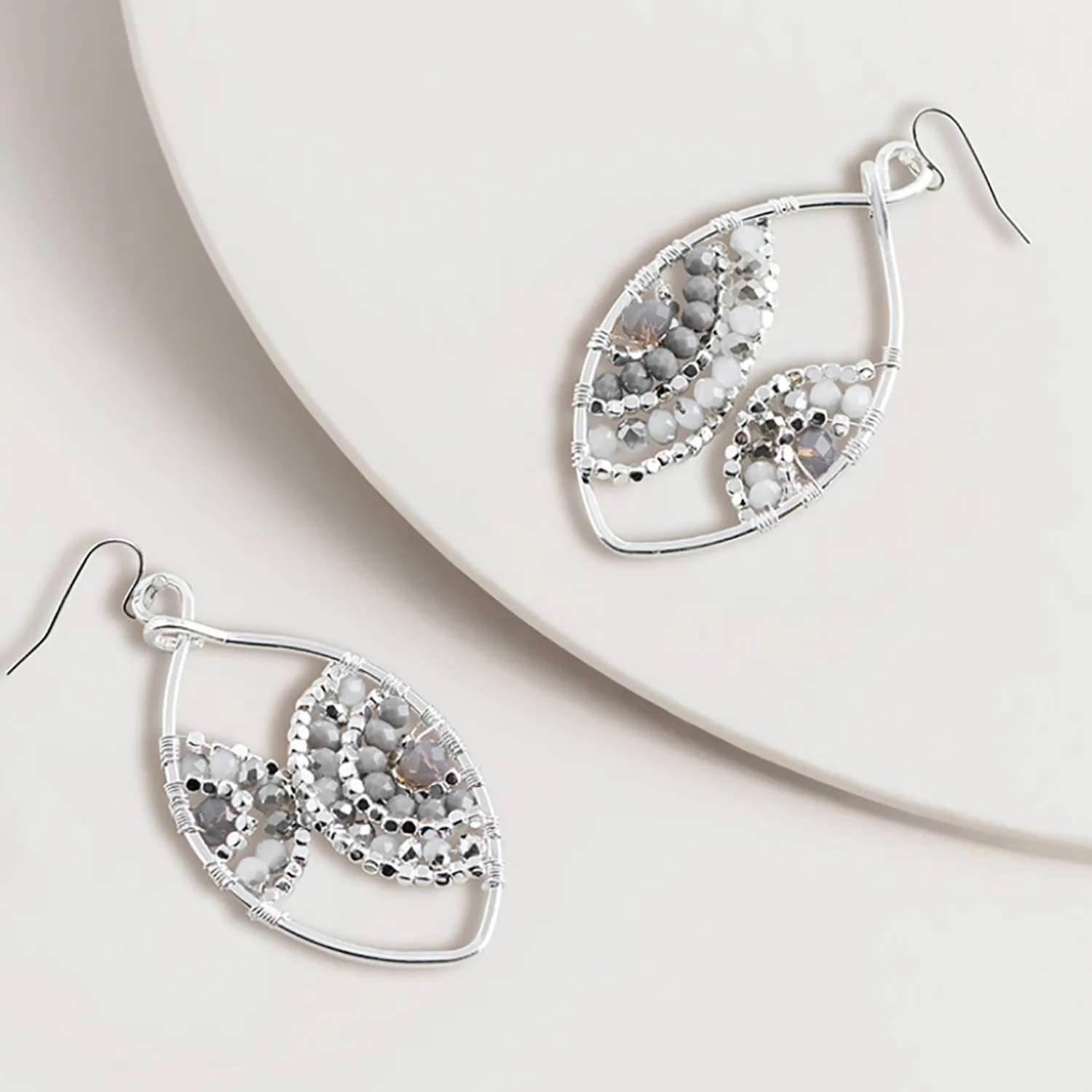 New Sliver & Grey Bead Teardrop Earrings - SM2 Jewellery