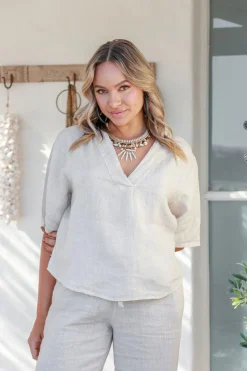 Clearance Sole Linen Top - Sand- FA14 Shirts & Tops