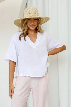 Outlet Sole Linen Top - White - FA14 Shirts & Tops