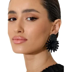 Outlet Statement Flower Earrings - Black - AD23 Jewellery