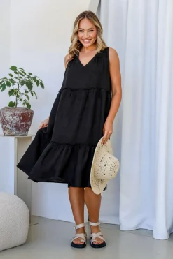 Clearance Strati Dress - Black - FA33 Linen Lovers|Dresses