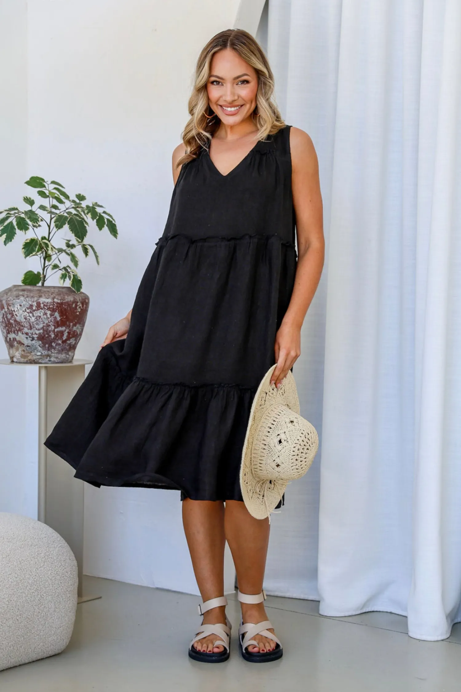 Clearance Strati Dress - Black - FA33 Linen Lovers|Dresses