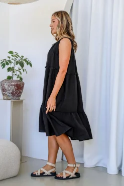 Clearance Strati Dress - Black - FA33 Linen Lovers|Dresses