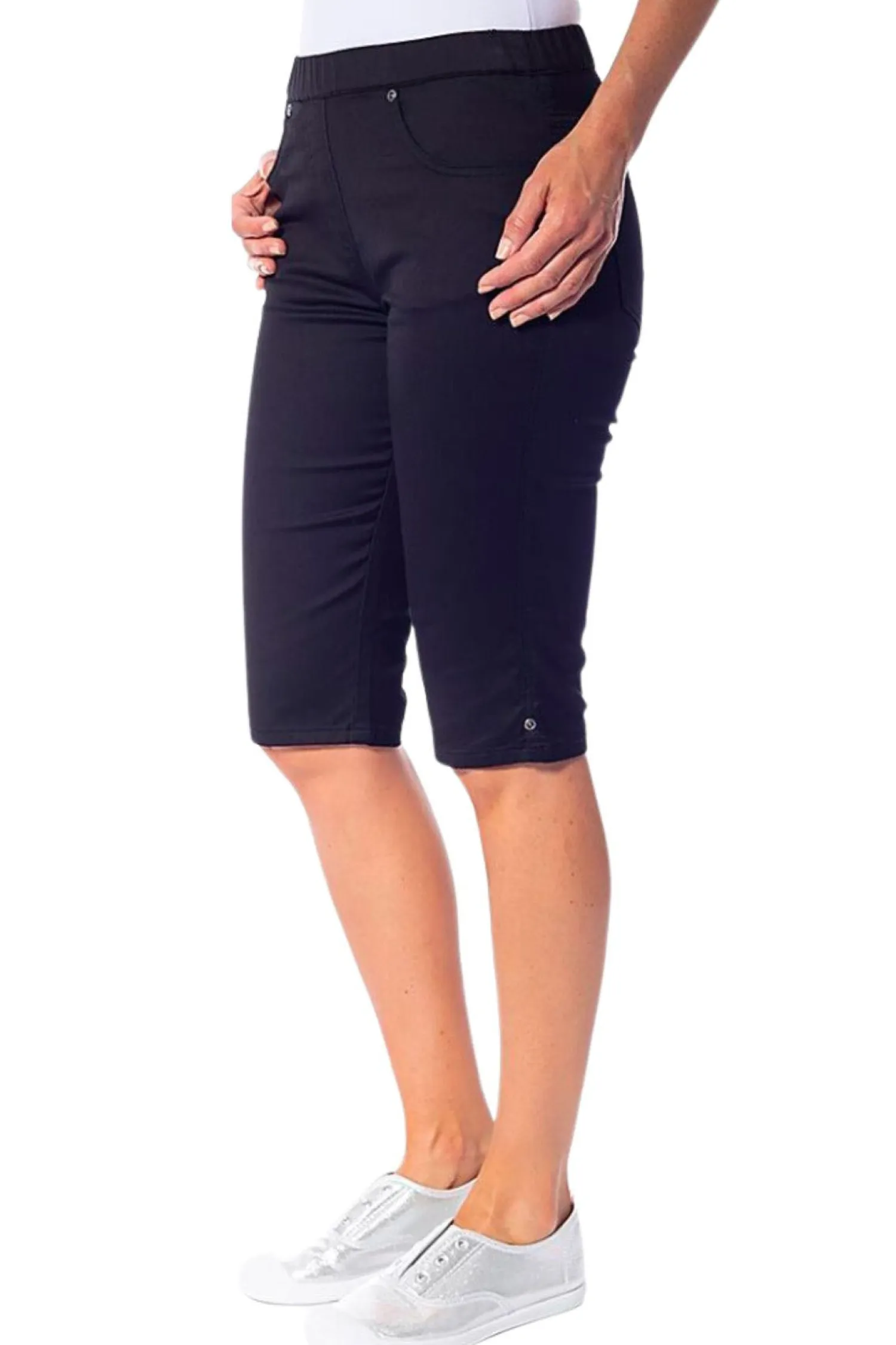 Online Stretch Pull On Jean Short - Black - CL4 Shorts