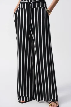 Clearance Striped Silky Wide Leg Pant - Black - JR54 Ladies Pants