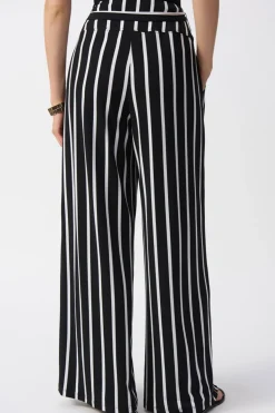 Clearance Striped Silky Wide Leg Pant - Black - JR54 Ladies Pants