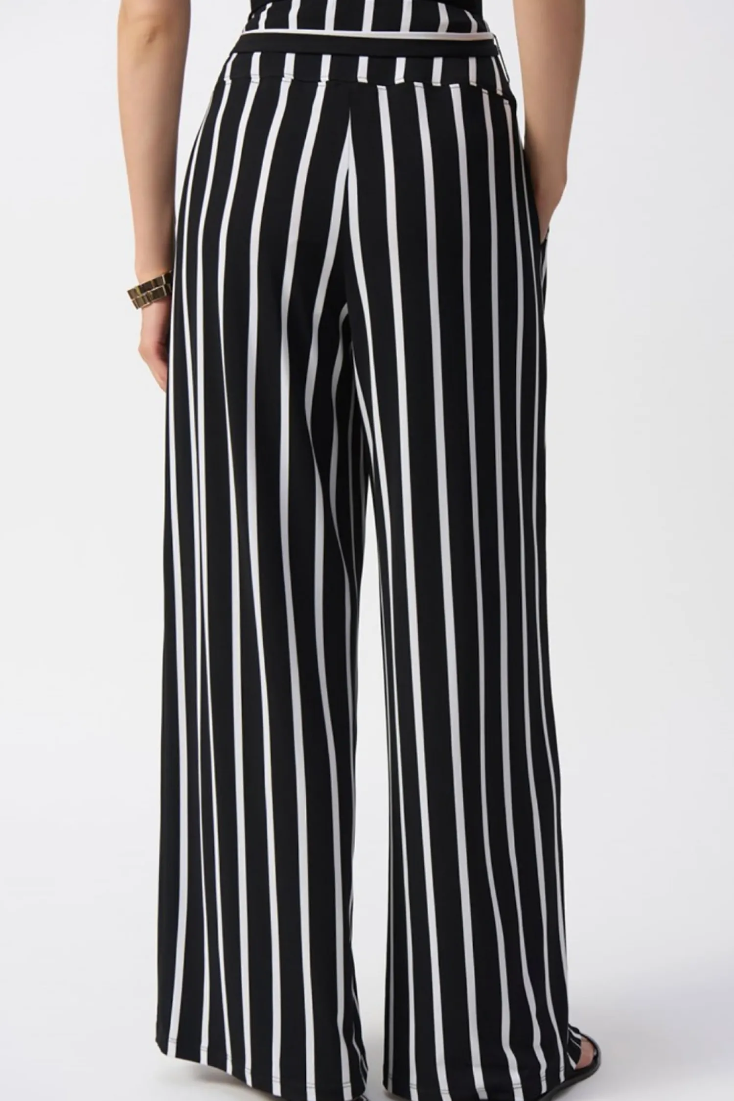 Clearance Striped Silky Wide Leg Pant - Black - JR54 Ladies Pants