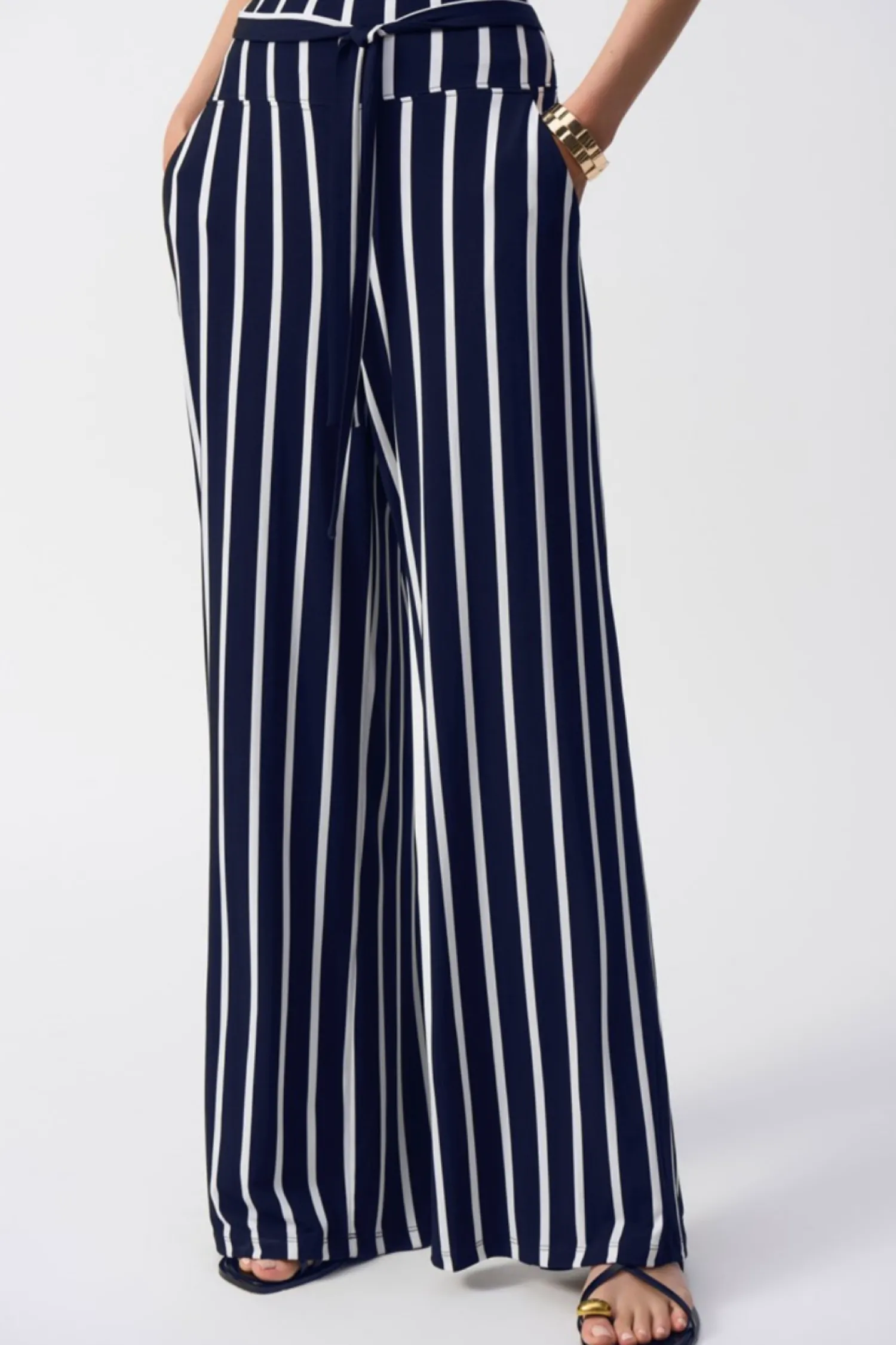 Online Striped Silky Wide-Leg Pant - Navy - JR54 Ladies Pants