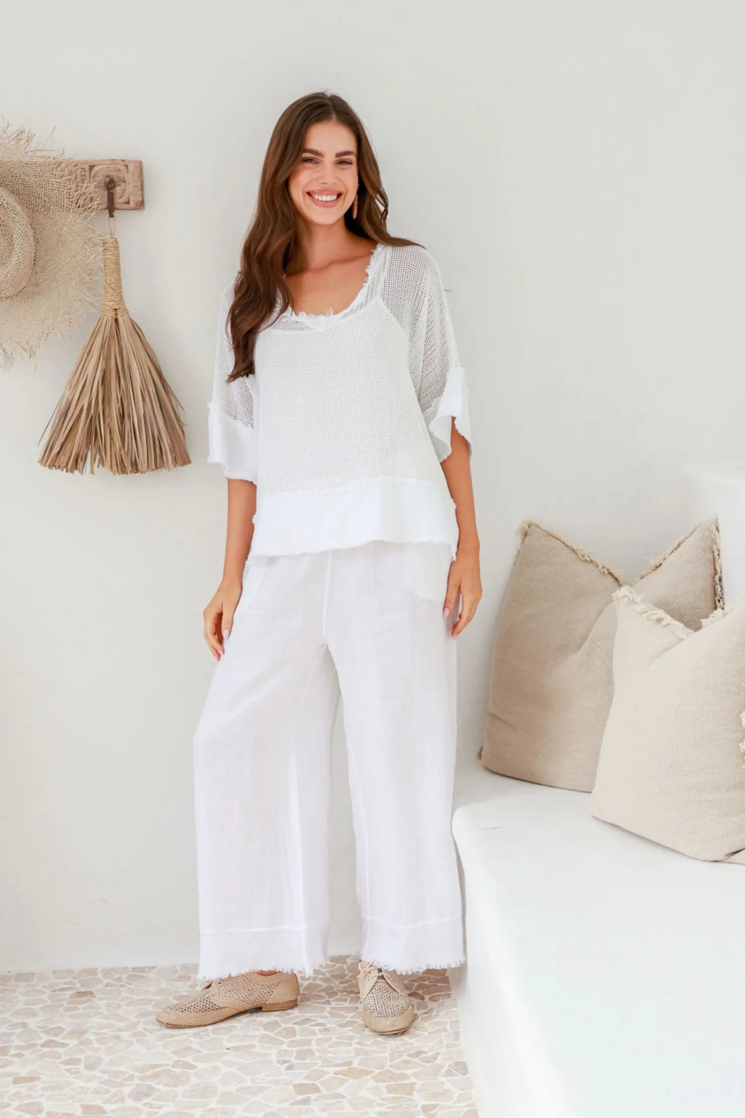Online Tara Linen Pant - White - IC17 Linen Lovers|Ladies Pants