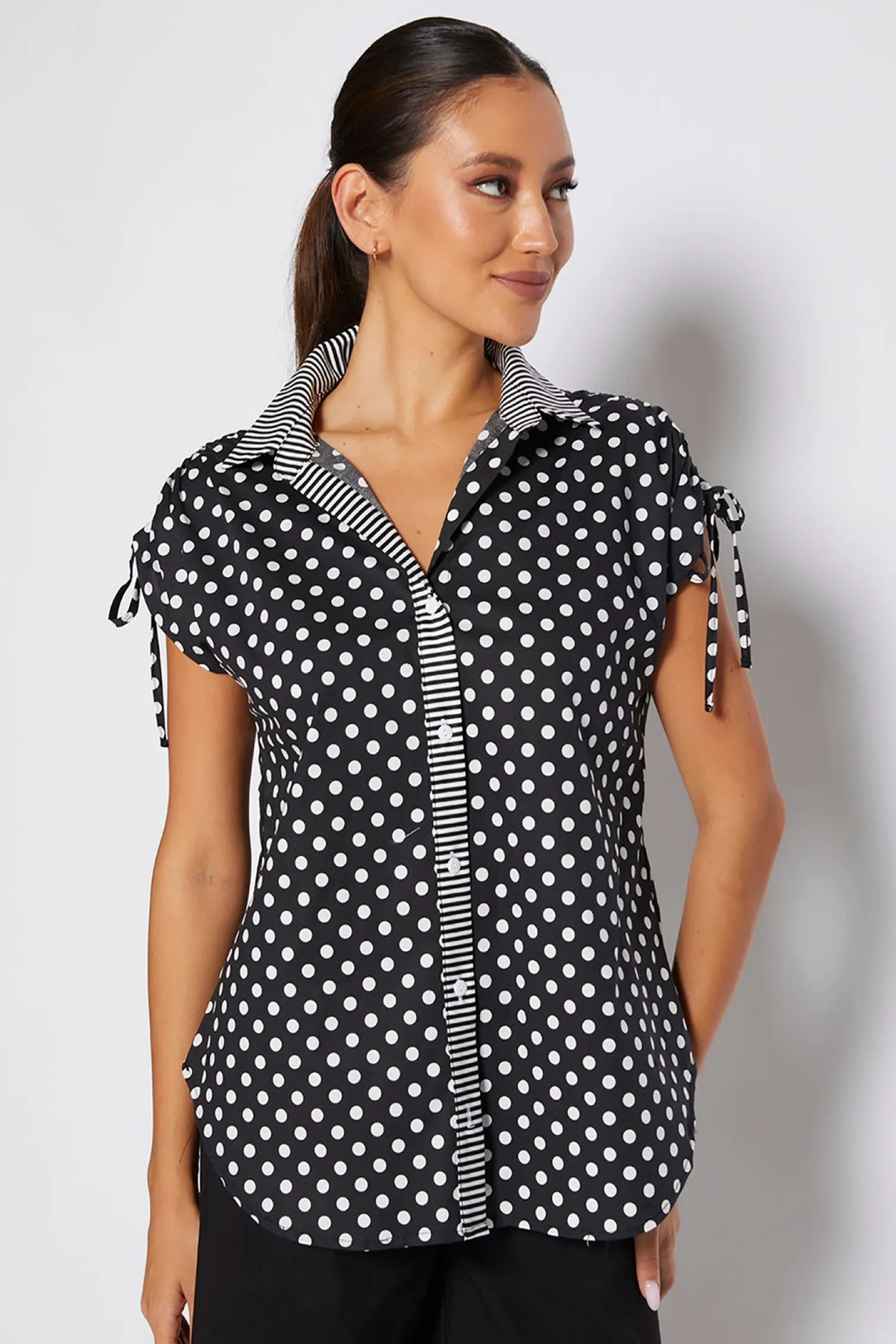 New Tie Combo Blouse - Black - PH1 Shirts & Tops