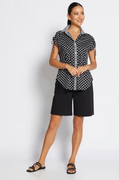 New Tie Combo Blouse - Black - PH1 Shirts & Tops